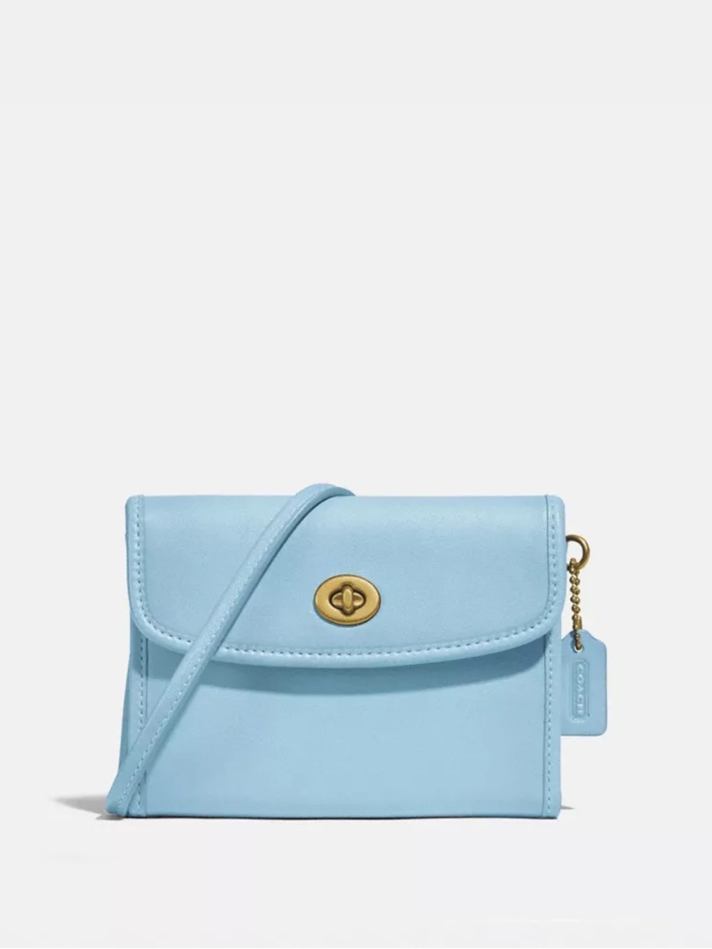Coach Kip Light Blue Leather Turnlock Crossbody Wallet